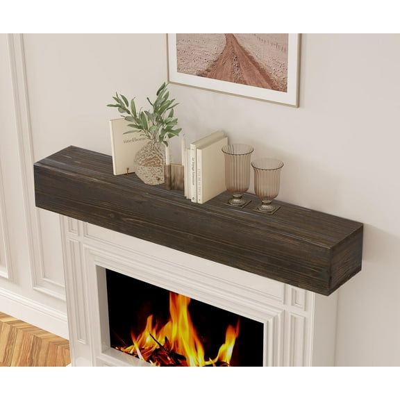 48" Rustic Wood Fireplace Mantel | Wall-Mounted & Floating Shelf for Home Decor