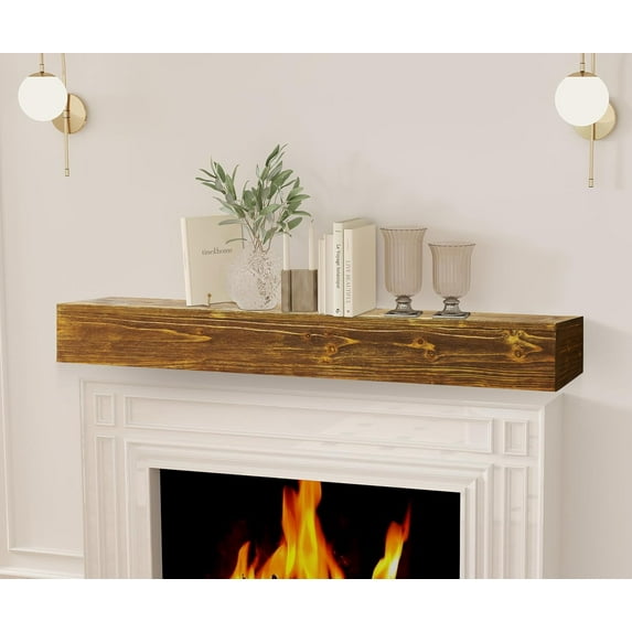 48" Rustic Wood Fireplace Mantel | Wall-Mounted & Floating Shelf for Home Decor