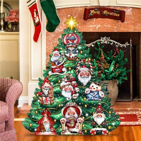 48' Santa-Themed Christmas Tree Outdoor Indoor Dcor Wooden Christmas Decoration by J. Mills-Price