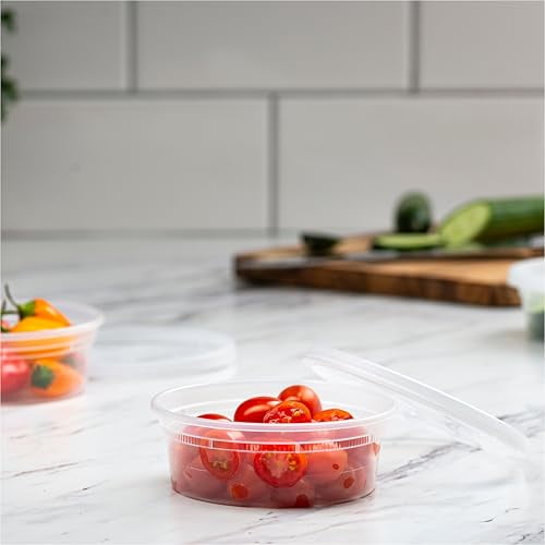 [48 Sets - 8 oz.] Plastic Deli Disposable Food Storage Containers with Airtight Lids - Slime Containers with Lids