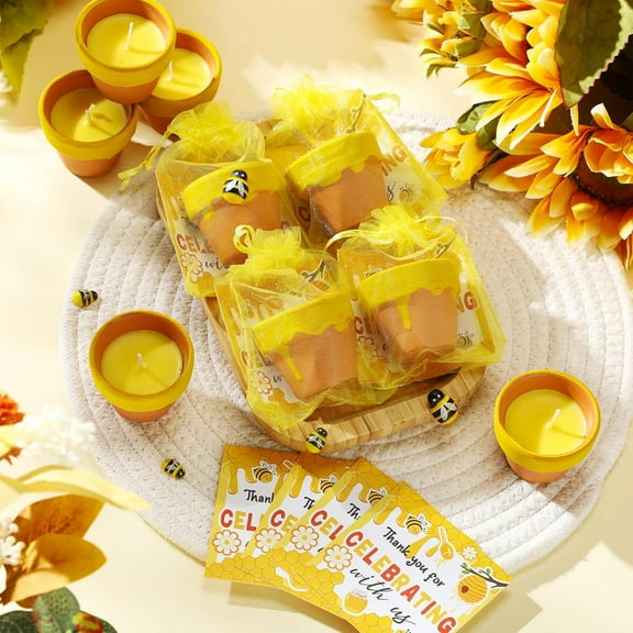 48 Sets Bee Themed Candle Set for Baby Shower Party Favors - Cute Honey Jar Candles with Thank You Tags and Organza Bags