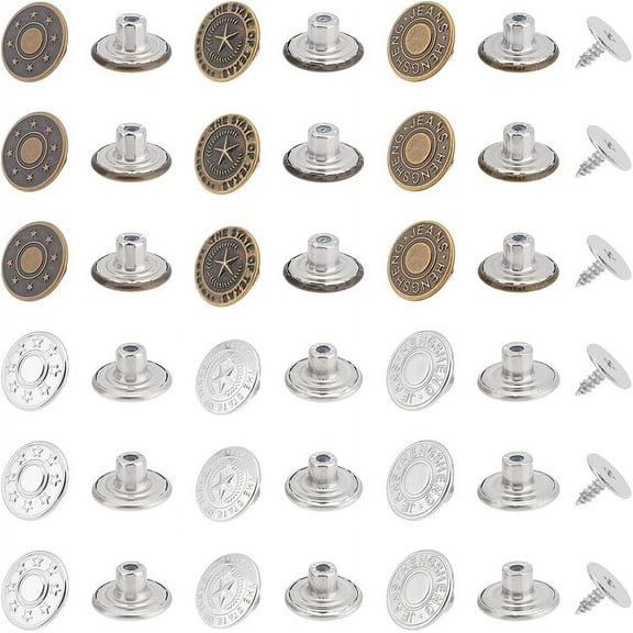 48 Sets Brass Button Metal Flat Round Dome Button 2 Colors Mixed Patterns Jeans Fasteners Buttons for Handmade Nautical Coats Clothes