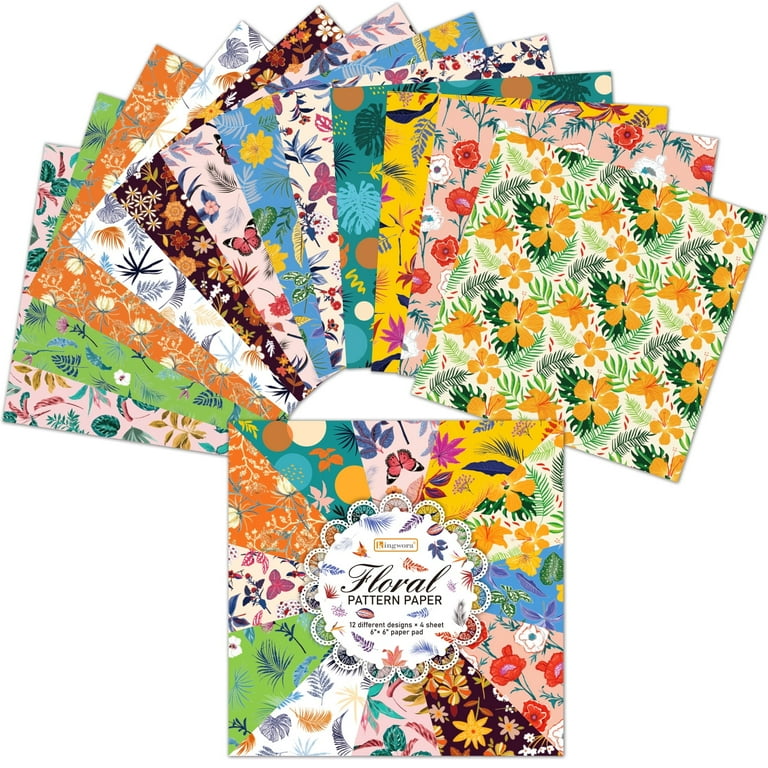 Kingwora 48 Sheet Double-Sided Floral Scrapbook Paper Set