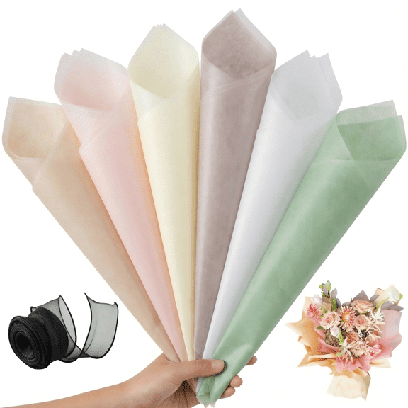 48 Sheets 23.6x23.6in Cotton Wrapping Flower Lining Paper,Korean Style Of Floral Bouquet Lining Paper,Waterproof Floral Wrapping Paper for Valentines Bouquets,Gift Packaging Paper,6 Colors