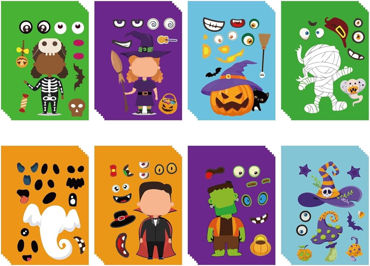 48 Sheets 8 Styles Halloween Make a Face Stickers Make Your Own