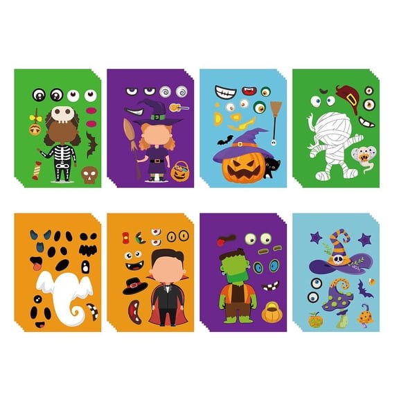 48 Sheets 8 Styles Make a Face Stickers Make Your Own Stickers Self Adhesive Characters Pumpkin Mummy Stickers for Party Favor