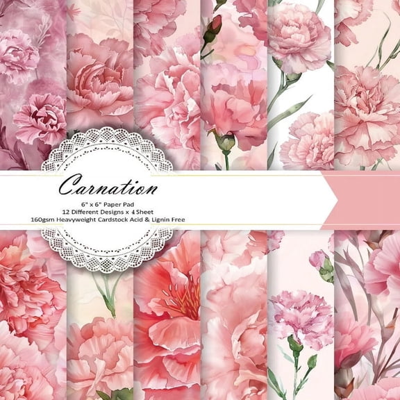 48 Sheets Scrapbook Paper, 6" x 6" Cardstock Decoupage Paper Pad, Single Sided Printing Floral Scrapbooking Craft Paper for DIY Card Making Photo Album Journaling Supplies