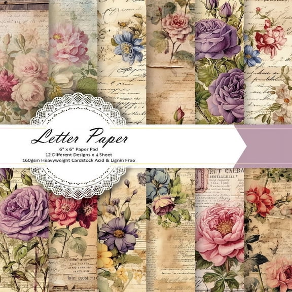 48 Sheets Scrapbook Paper, 6" x 6" Cardstock Decoupage Paper Pad, Single Sided Printing Floral Scrapbooking Craft Paper for DIY Card Making Photo Album Journaling Supplies