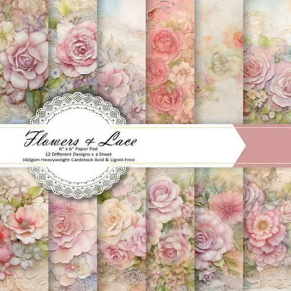 48 Sheets Scrapbook Paper, 6" x 6" Cardstock Decoupage Paper Pad, Single Sided Printing Floral Scrapbooking Craft Paper for DIY Card Making Photo Album Journaling Supplies