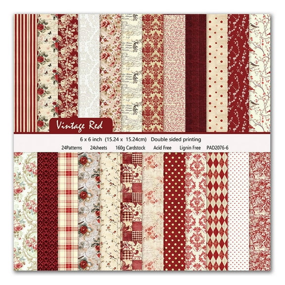 48 Sheets Scrapbook Paper, Double Sided 6 x 6 Cardstock Origami Decoupage Colored Craft Paper for Photo Album Card Making Junk Journal Supplies