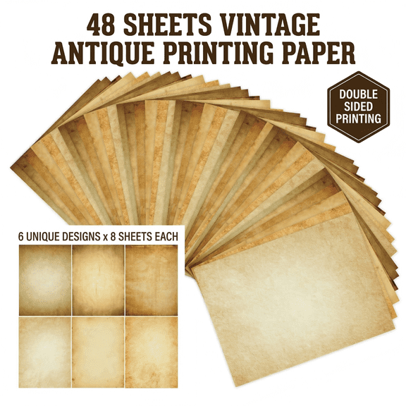 48 Sheets Vintage Antique Printing Paper, A4 Letter Writing Stationery Handmade Parchment Paper for Printer Old Aged Decorative Scrapbook Paper