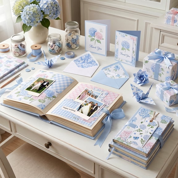 48 Sheets Watercolor Hydrangea Scrapbook Paper 11.81 Inch Double Sided Print Floral Pattern Background Craft Paper for DIY Card Photo Album