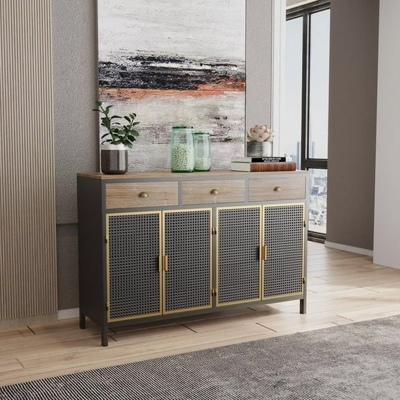 48" Sideboard Cabinet with 3 Top Drawers, Freestanding Sideboard Storage Cabinet Entryway Floor Cabinet for Living Room Office Bedroom