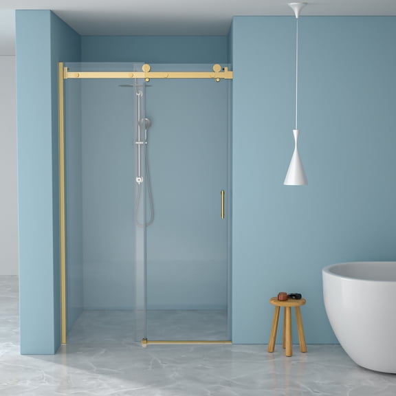 48" Single Slide Shower Door - Gold Stainless Steel Frame 8mm Glass
