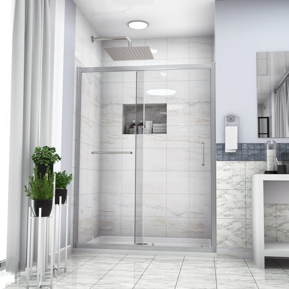 48" Single Sliding Shower Door - Framed Tempered Glass Shower Enclosure (48"W x 72"H x 0.24"D)