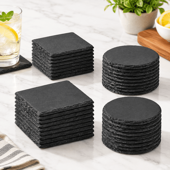 48 Slate Coasters Bulk Engraving Blanks Material For Engraver 4 Inch 24 Square 24 Round Black Stone Drinks Gifts Wedding Party De
