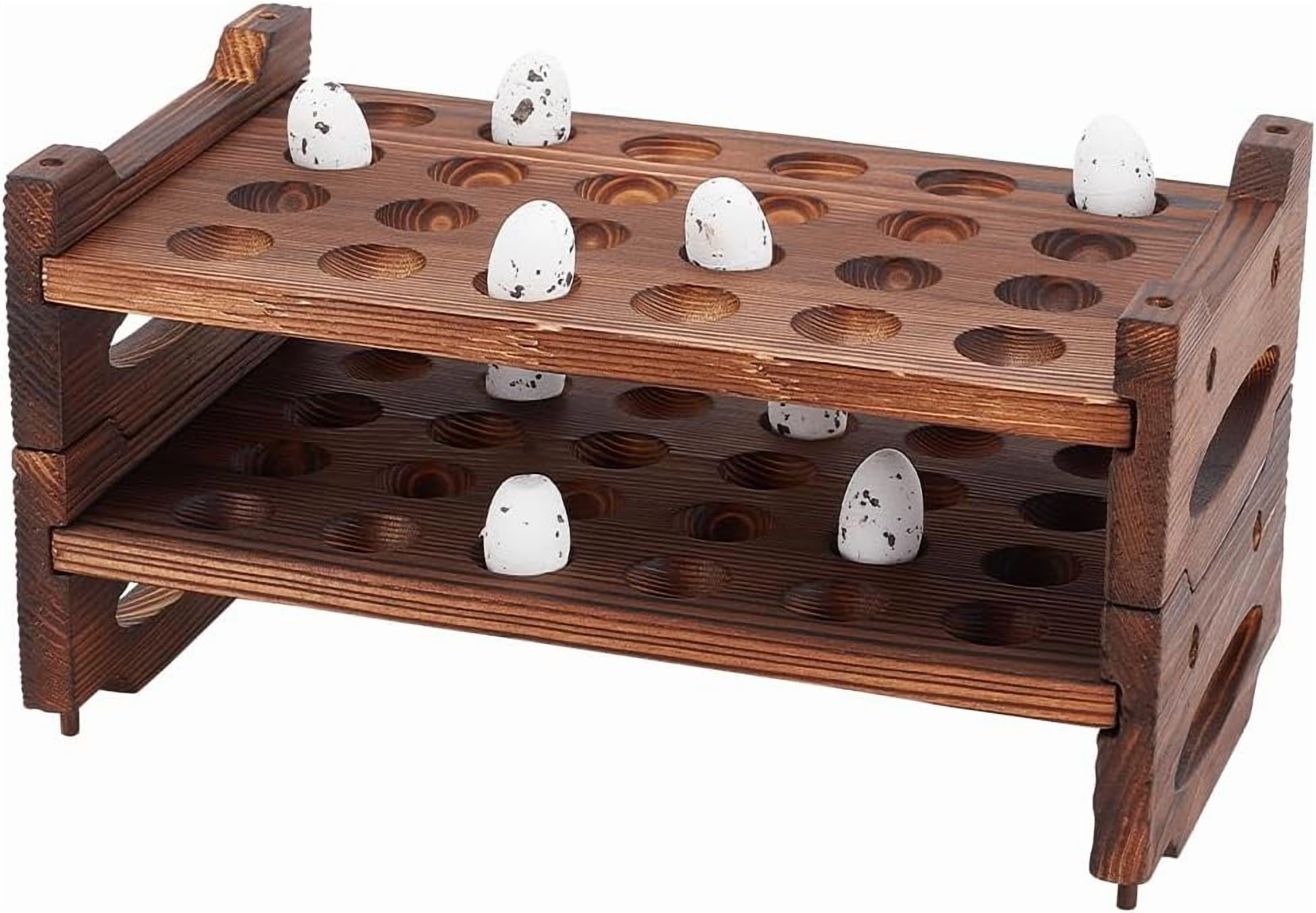 48 Slot 2 Tier Stackable Wooden Quail Egg Holder Rack Rustic Brown Egg Organizer for Kitchen Storage DisplayCoconut Brown
