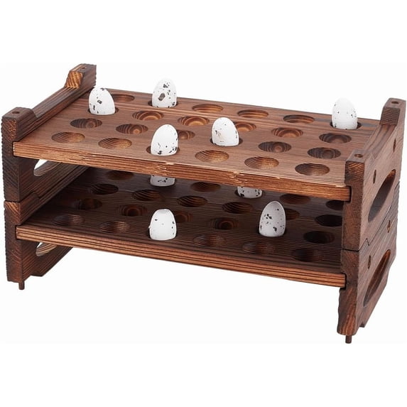 Egg Rack Rustic 48 Slot 2 Tier Stackable Wooden Quail Egg Holder Rack Rustic Brown Egg ...