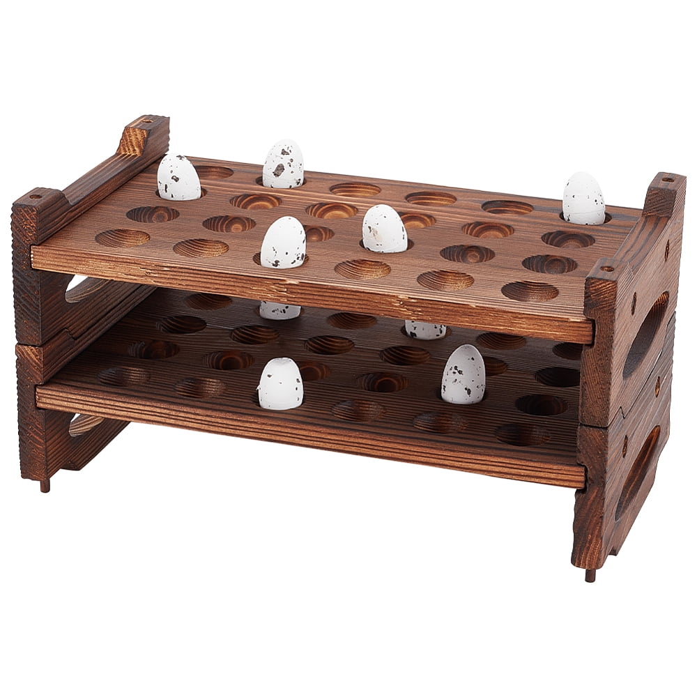 48 Slot 2 Tier Stackable Wooden Quail Egg Holder Rack Rustic Brown Egg Organizer for Kitchen Storage Display