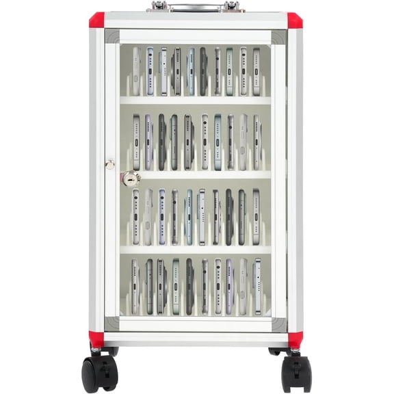 48-Slot Cell Phone Storage Locker with Wheels, Aluminum Alloy Portable Cabinet for Office or Classroom