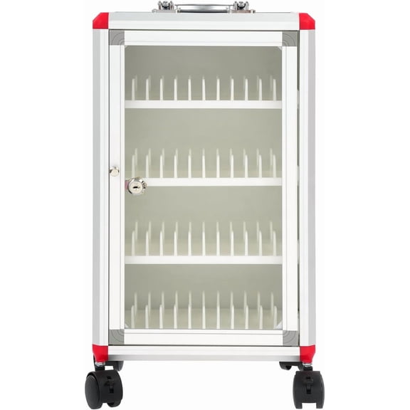 48-Slot Mobile Cell Phone Storage Cabinet with Lock & Wheels, Aluminum Alloy Portable Locker