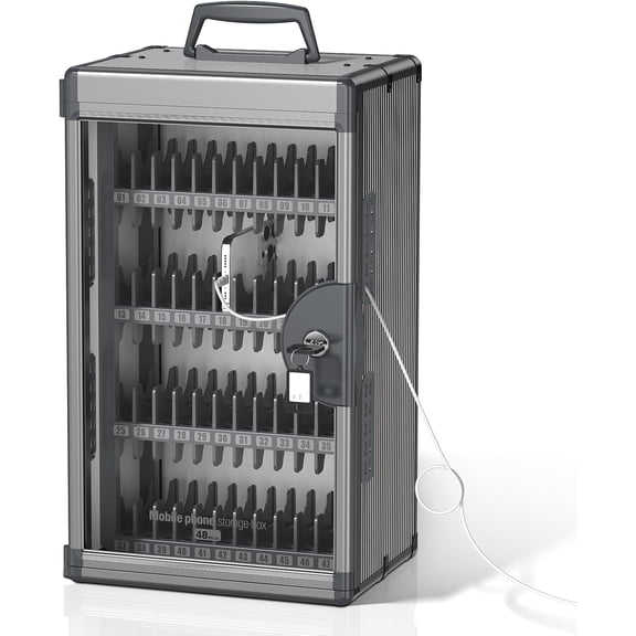 48 Slots Cell Phone Locker for Classroom with Key, Portable Mobile Phone Storage Box with Handle & Charging Hole, Phone Lock Box Wall Mounted for School (Black, 48 Slots)