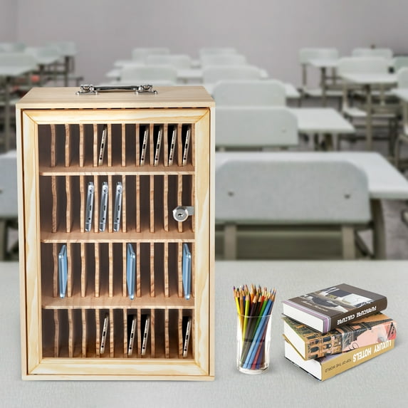 48 Slots Cell Phone Locker, Wooden Cell Phone Storage Box with Lock Cellphone Storage Cabinet Cellphone Locker Box for Schools Classroom Business Employees Offices