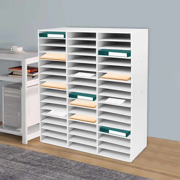 48 Slots Paper Mail Organizer 16 Tiers White Rectangular Tiered Shelf Home Library Office Classroom