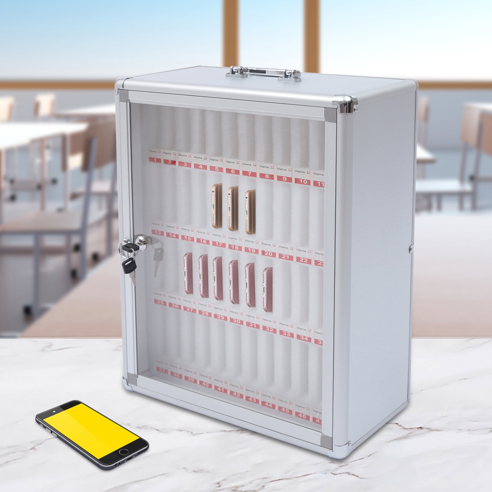 48 Slots Silver Cell Phones Storage Cabinet Wall-Mounted Lockable ...