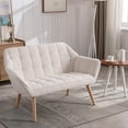 thumbnail image 1 of 48" Small Loveseat for Small Spaces, Upholstered Fluffy White Loveseat Sofa, Mid Century Modern 2-Seater Couch with Armrest and Wood Legs for Bedroom, Living Room, Apartment, White, 1 of 6