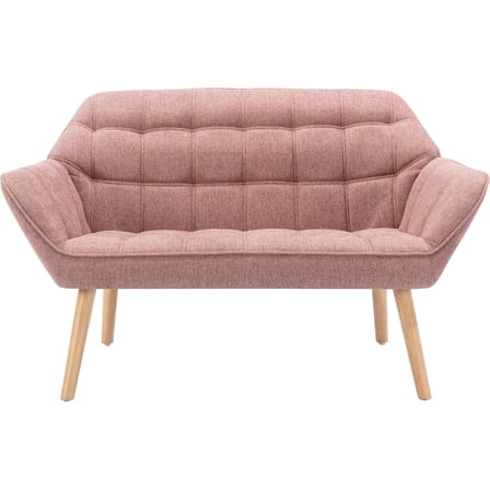 48" Small Loveseat Sofa, Mid Century Modern Linen Love Seat with Wood Legs 2-Seat Sofa Couch Tufted Wingback Upholstered Sofa Chair for Living Room Bedroom Apartment, Pink