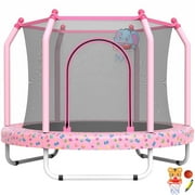 55" Trampoline with Enclosure for Kids, SEGMART Indoor Outdoor Toddler Trampoline with Basketball, Indoor Outdoor Kids Trampoline with Basketball Hoop, Small Round Trampoline for Boys Girls