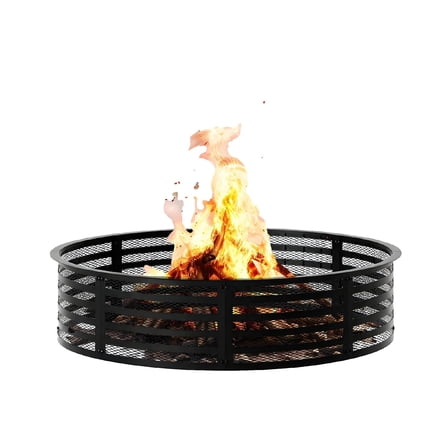 48" Smokeless Fire Pit Ring, Heavy Duty Metal Fire Ring for DIY Outdoor Fire Pits, Above or In-Ground Use for Patio Backyard, Black-a