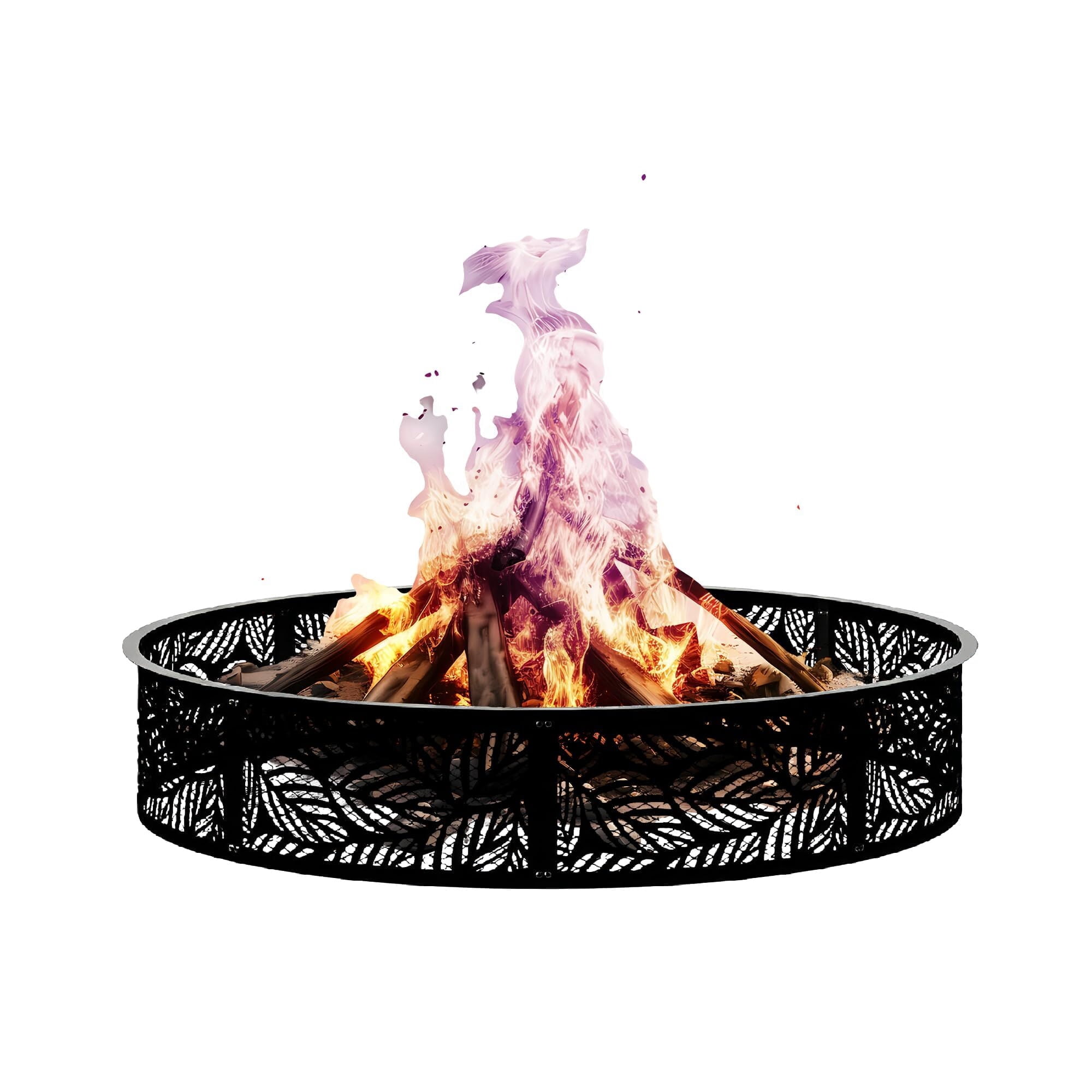 48" Smokeless Fire Pit Ring, Heavy Duty Metal Fire Ring for DIY Outdoor Fire Pits, Above or In-Ground Use for Patio Backyard, Black-b