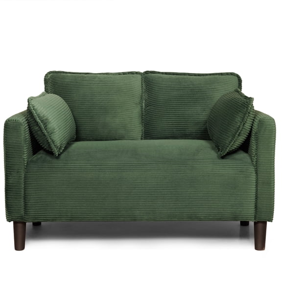 48" Soft Corduroy Loveseat Couch W/Soft Cushions,Side Storage Pocket,Sturdy Composite Board & Solid Wood Frame, High Rebound Sponge,Green