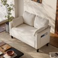 thumbnail image 1 of 48" Soft Corduroy Loveseat Sofa Couch with Soft Cushions and Side Storage Pocket, Sturdy Composite Board & Solid Wood Frame, High Rebound Sponge Sofa Couches for Living Room, Apartment, Beige, 1 of 6