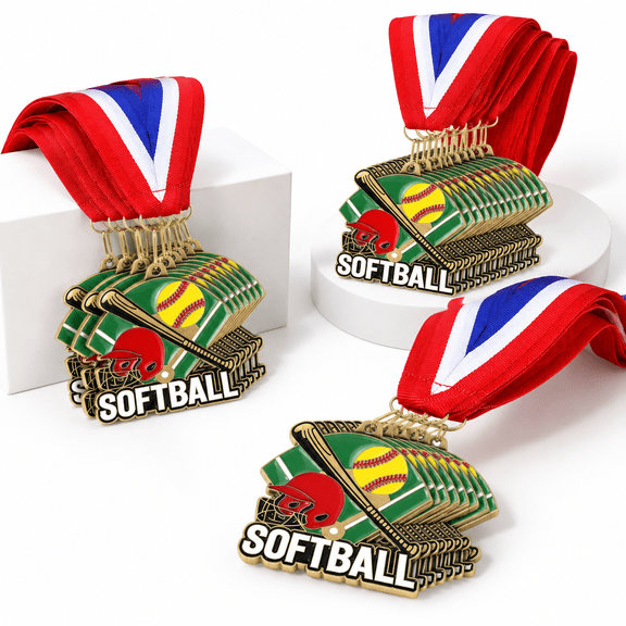 48 Softball Style 2 2-Inch Zinc Alloy Award Medals with Neckbands