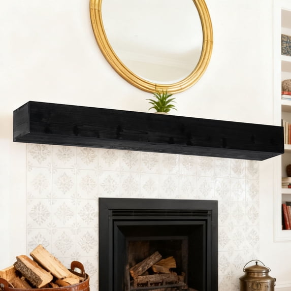 48" Solid Fir Wood Fireplace Mantel - Floating Wall-Mounted Shelf with 50lb Capacity, Modern Farmhouse for Living Room & Kitchen