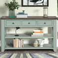 thumbnail image 1 of 48" Solid Wood Console Table with Drawers and Shelves, Sofa Couch Entryway Table for Hallway, in Retro Blue, 1 of 8