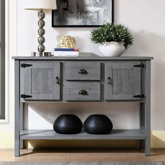 48'' Solid Wood Entryway Sideboard, Retro Style And Storage - Antique Gray Console Table, Distressed Finish Look