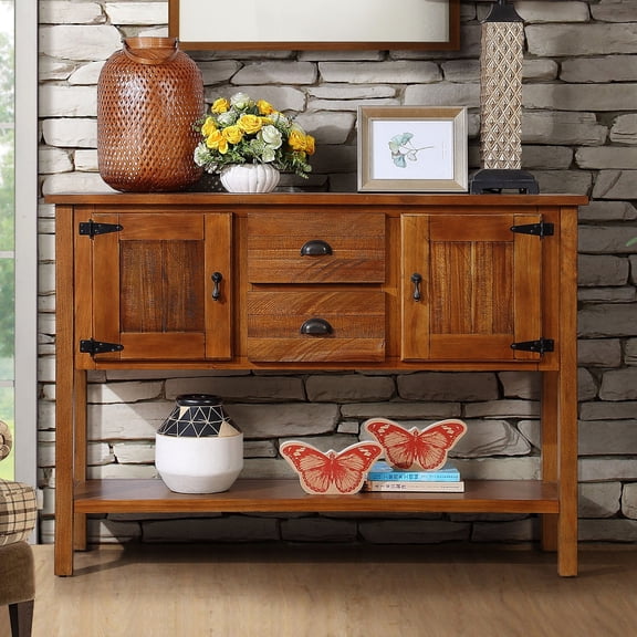 48'' Solid Wood Sideboard With 2 Drawers & Cabinets, Elegant Appearance For Living Areas - Brown Sideboard, 48'', And Retro Style