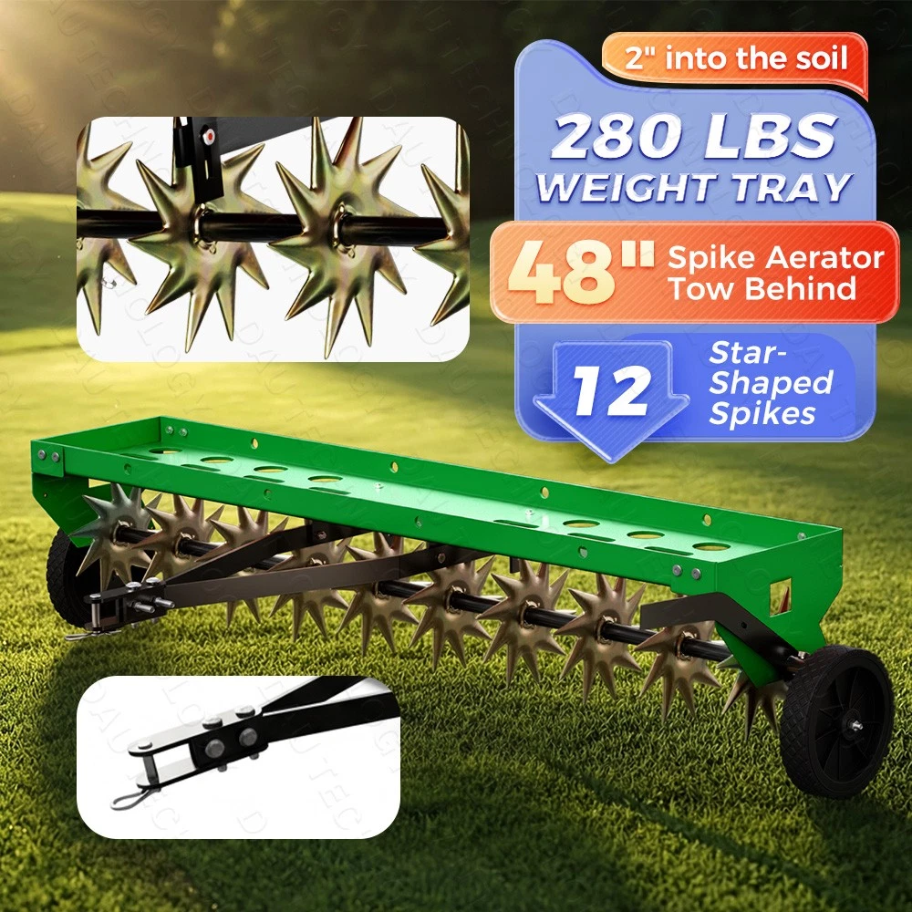 48" Spike Aerator Tow Behind Lawn Aerator Tow Behind w/Universal Hich for Garden,Green