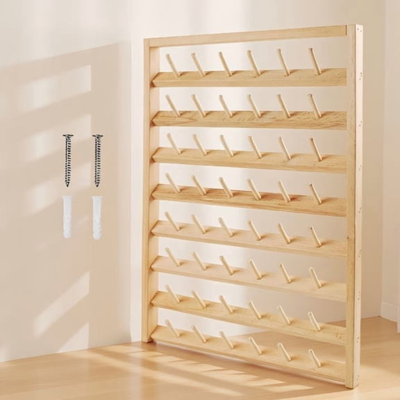 48 Spools Wooden Thread Holder, and Embroidery Thread Organizer, Thread Rack with Hanging Hooks for , Holds Spools and Mini Cones