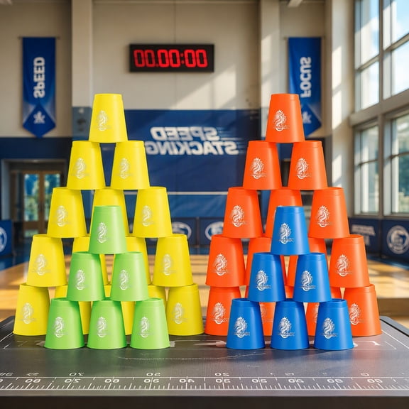 48 Sports Stacking Cups Set, 4 Colors Quick Stack Cups with Non-Slip Matte Surface, Speed Stacking Game for and Adults