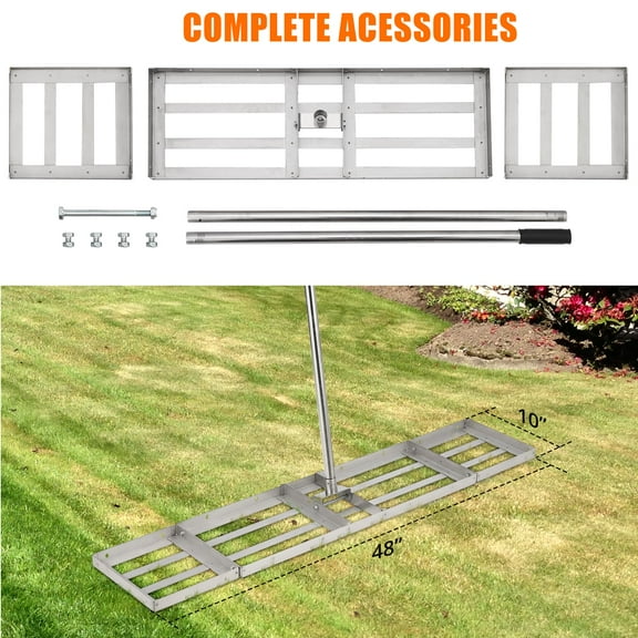 48" Stainless Steel Lawn Leveler Tool - Professional Ground Plate Rake for Backyards, Farms & Golf Courses