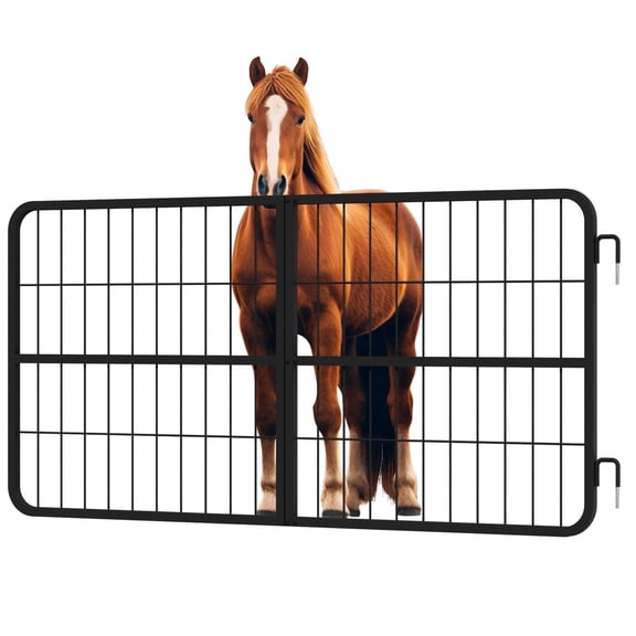 Steel Black Stall Door, Heavy Duty Grid Gate with Two-Way Swing Design and Scratch-Resistant Coating for Corral/Paddock - Fence Gate for Sheep, Cattle, Horses and Various Livestock Enclosures