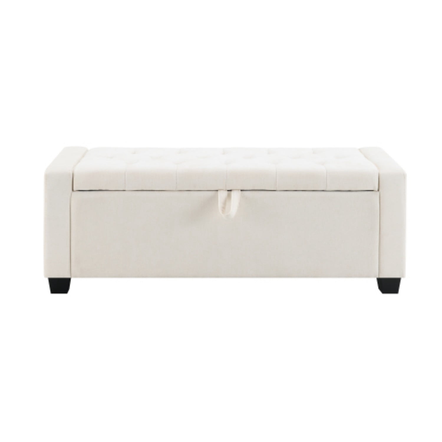 48" Storage Ottoman Bench with Safety Hinge, Upholstered Chenille Storage Bench for Bedroom, Entryway, Living Room, End of Bed Bench with Hidden Storage, Beige