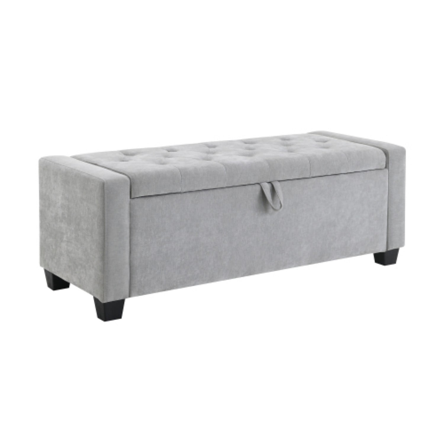 48" Storage Ottoman Bench with Safety Hinge, Upholstered Chenille Storage Bench for Bedroom, Entryway, Living Room, End of Bed Bench with Hidden Storage, Light Gray