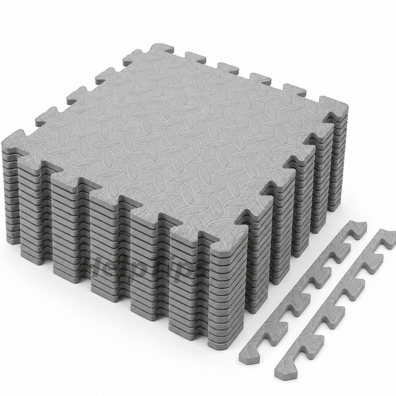 48 Tiles Grey Eva Interlocking Foam Gym Mats, Eva Foam Floor Tiles, Protective Flooring Mats, Non-Slip And Waterproof, Suitable For Home Gym, Yoga, Play Area And Weightlifting