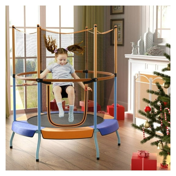 48" Toddler Trampoline with Enclosure Net - Kids Trampoline for 3-6 Year Olds - Indoor Outdoor Bouncer - Heavy Duty Metal Frame, Safety Padding, Blue & Orange